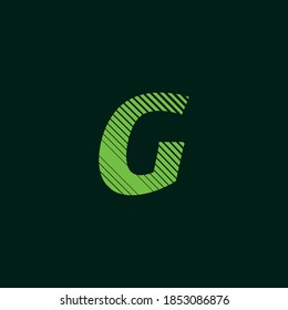 letter G cursive texture in green color with slanted lines, speed and movement