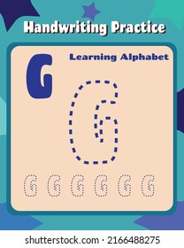 Letter G cute children colorful ABC alphabet trace practice worksheet for kids learning and handwriting layout in printable vector illustration.