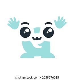 Letter G cute kawaii character with hands, funny emoticon vector clip art.