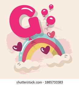 Letter G, cute Rainbow birthday illustration. 