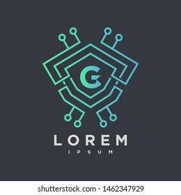Letter G Cyber, Security, technology link Logo Design Vector Template. gradient blue color