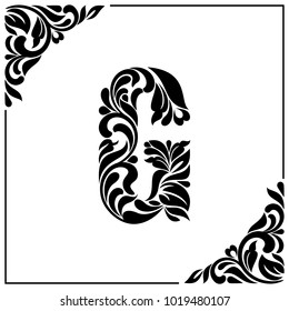 The letter G. Decorative Font with swirls and floral elements. Vintage style