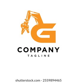 Letter G Demolition Excavator Logo Icon Vector