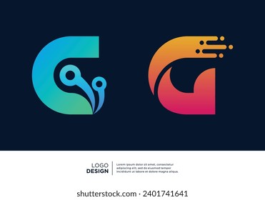 Letter G digital technology logo design collection.