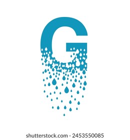 The letter G dissolves into droplets. Drops of liquid fall out as precipitation. Destruction effect. Dispersion.