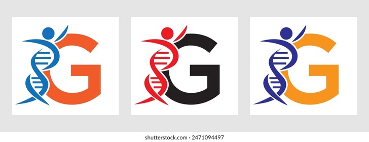 Letter G DNA Logo With Human Symbol. DNA Cell Icon. Health Care Sign