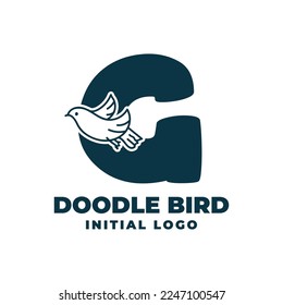 letter G doodle bird initial vector logo design illustration