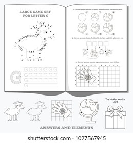 Letter G. Dot to dot educational game for kids.