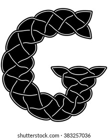 Letter G drawn in the traditional, old-style, celts, druids, shamans, Arabs and Vikings. Black and white letter consists of patterns, knots, ornaments.