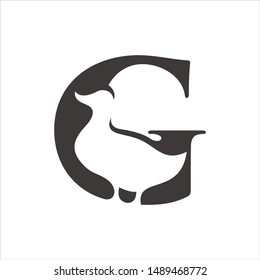 Letter G and Duck Symbol. Vector logo. Icon illustration.