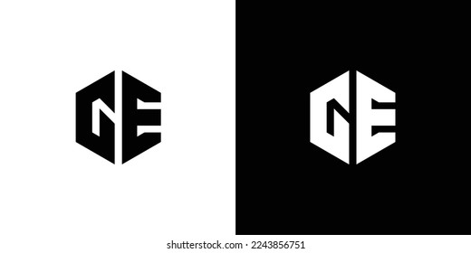 Letter G E Polygon, Hexagonal Minimal and Trendy Professional Logo Design On Black And White Background