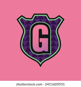 Letra G e logotipo deportivo. Logo rosa y morado para los juegos. Símbolo de streaming o vector de insignia de equipo.