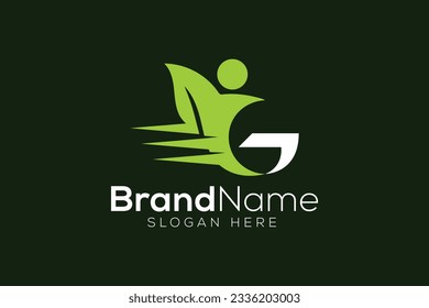 Letter G Eco green leaf man logo design vector template