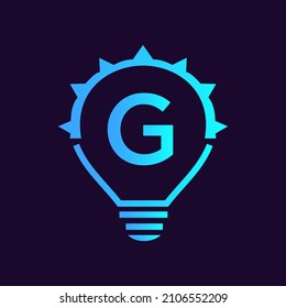Letter G Electric Logo, Letter G With Light Bulb Vector Template. Eco Energy Power Electricity, Think Idea, Inspiration, Energy Recycle Concept