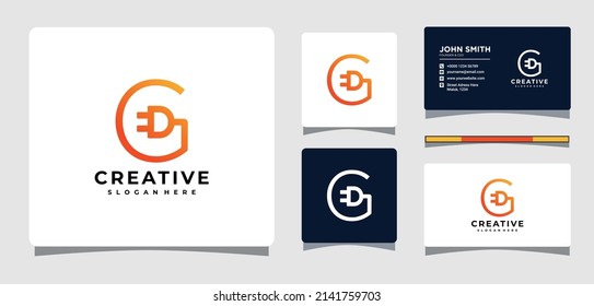 Letter G electric plug Logo Template With Business Card Design Inspiration