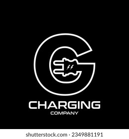 Letter G Electric Plug vector logo template. Technology background. This alphabet is suitable for energy, power, cable, wire, electrical, device, connect.