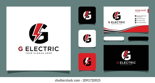 Letter g electrical logo design template with business card design template