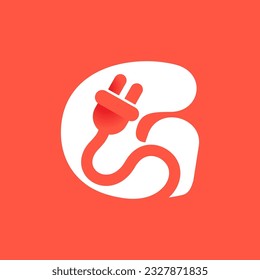 Letter G with electrical plug logo. Negative space technology icon. Power energy brand concept. Vector typeface for electric vehicle identity, eco-friendly hybrid cars, charging point and accessories.