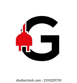 Letter G Electricity or Electrical Logo Concept with Electric Plug Vector Template