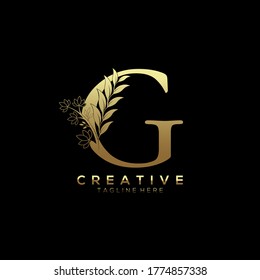 Letter G Elegant Gold  Beautiful Leaf Shape Logo Template