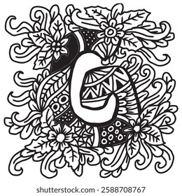 Letter G in ethnic style. Vector illustration for coloring book page.