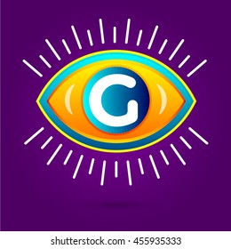 Letter G with eye icon. Vector eye care logo template.