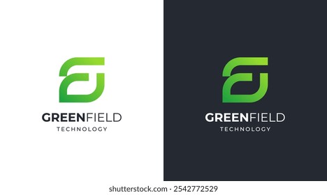 Letter G F Green leaf technology logo design vector. Green tech pixel logo icon design
