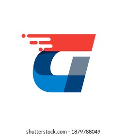 Letter G fast speed motion logo. Oblique font with red line for sportswear labels, delivery poster, racing identity, taxi cards etc.