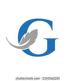 Diseño Del Logotipo De La Letra G Feather Combinado Con Vino De Pájaro Para Abogado, Símbolo De La Ley