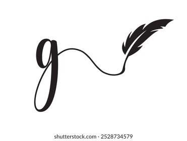 Plantilla de Vector de diseño de logotipo de pluma de letra G. Símbolo de plumas