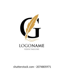 Letter G Feather Pen Logo Design Vector Icon Graphic Emblem Illustration Background Template