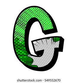Letter G filled with comic book explosion, background.