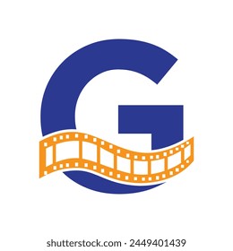 Letter G with Films Roll Symbol. Strip Film Logo For Movie Sign and Entertainment Concept