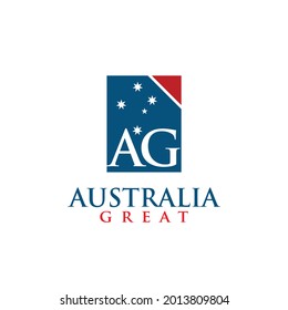 Letter A and G with fire Stars as symbol of Australia flag. Logo design. Vector illustration.