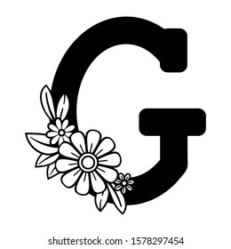 Letter G Floral Alphabet Black White Stock Vector (Royalty Free ...