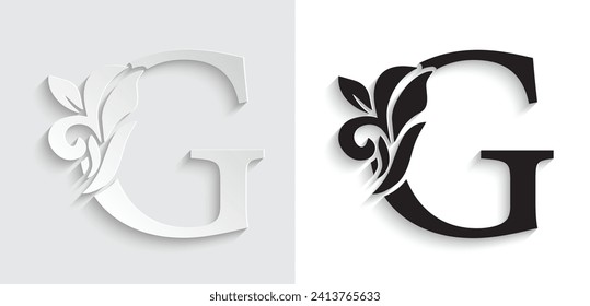 letter G flower letters. Vintage ornament initial Alphabet. Logo vector