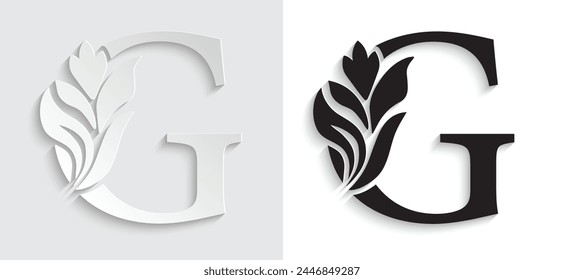 letter G. flower letters. Vintage ornament initial Alphabet. Logo vector	
