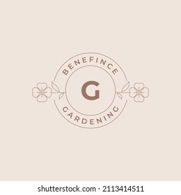 Letter G Flower Logos Emblem Design Template with Botanical Plants and Petals Vector Illustrations Minimal Line Art Style. Outline Symbols for Cosmetics and Packaging or Floral Products Branding