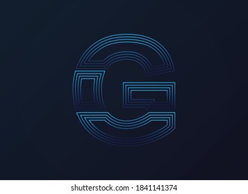 Letra G font, diseño de tecnología digital, concepto de red.  Ilustración del vector

