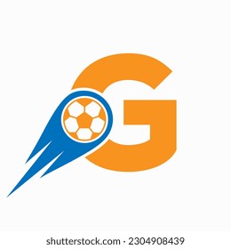 Letter G Football Logo Concept With Moving Football Icon. Soccer Logo Template