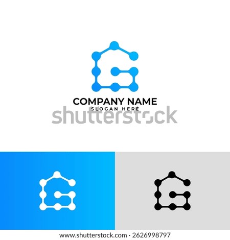 letter G formed by connected dots or nodes within a stylized house-like structure. Represents connection, network, technology, or innovation with a sense of home or foundation. Blue gradient.