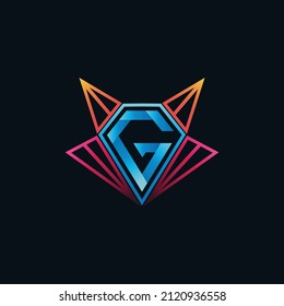Letter g and fox head with lines style logo