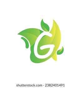 Letter G with fresh leaf gradient logo design vector