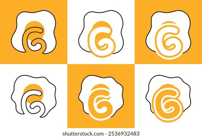 Letter G fried egg, sunny side up egg, omelette. This logo combines letters and fried egg. Suitable for egg shops, culinary, street food and the like.