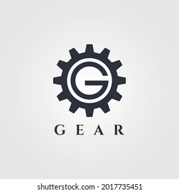 letter G in gear logo vintage vector symbol minimal graphic illustration design