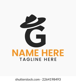 Letter G Gentlemen Hat Logo Design  Concept With Cowboy Hat Icon Template