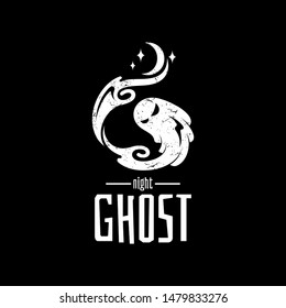 letter G for ghost logo, rustic/grunge flat style, nightmare/spooky night vector illustration, Halloween/horror symbol, creative design