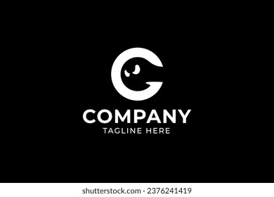Letter G with ghost shape negative space modern logo vector design