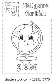La letra G es para el globo. Juego ABC para los niños. Página de coloreado alfabético. Caricatura. Palabra y letra. Ilustración vectorial.