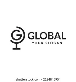 letter G globe in black color vector logo design